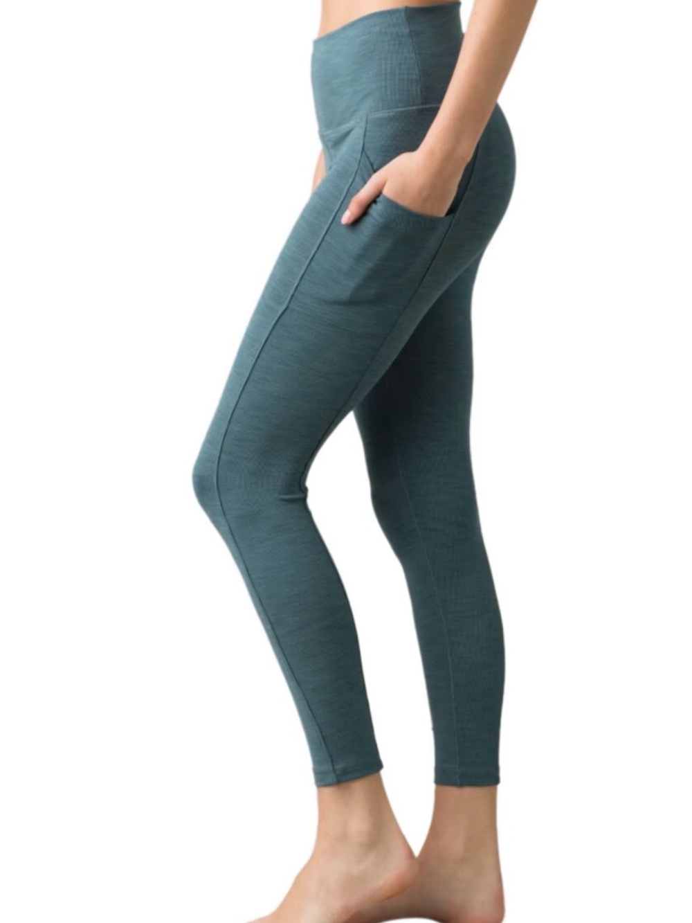 prAna Becksa 7/8 Leggings Ribbed High Rise Pocket Teal Blue Green Suze XS